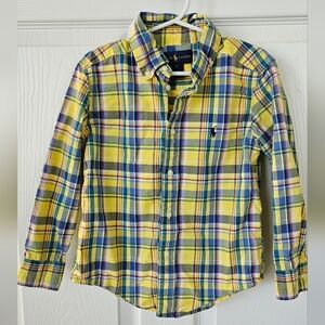 Ralph Lauren Boy's Longsleeve Plaid Button Down Shirt Yellow Blue Size 5